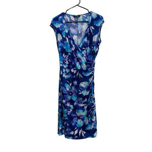 Chaps Blue Sleeveless V-Neck Floral Sheath Wrap Dress Size Large